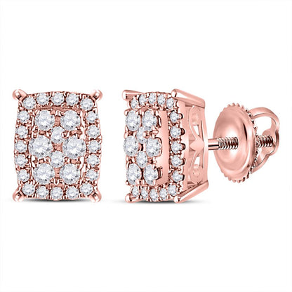 14k Rose Gold Round Diamond Rectangular Cluster Earrings 1/4 Cttw
