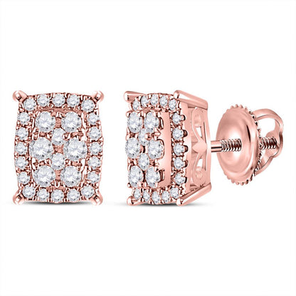 14k Rose Gold Round Diamond Rectangular Cluster Earrings 1/4 Cttw