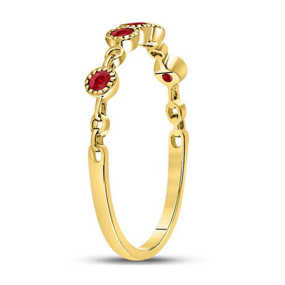 10kt Yellow Gold Round Ruby Dot Stackable Band Ring 1/5 Cttw