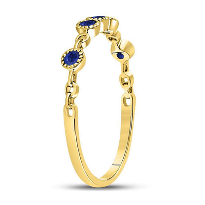 10kt Yellow Gold Round Blue Sapphire Dot Stackable Band Ring 1/5 Cttw