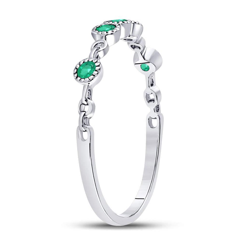14kt White Gold Round Emerald Dot Stackable Band Ring 1/20 Cttw