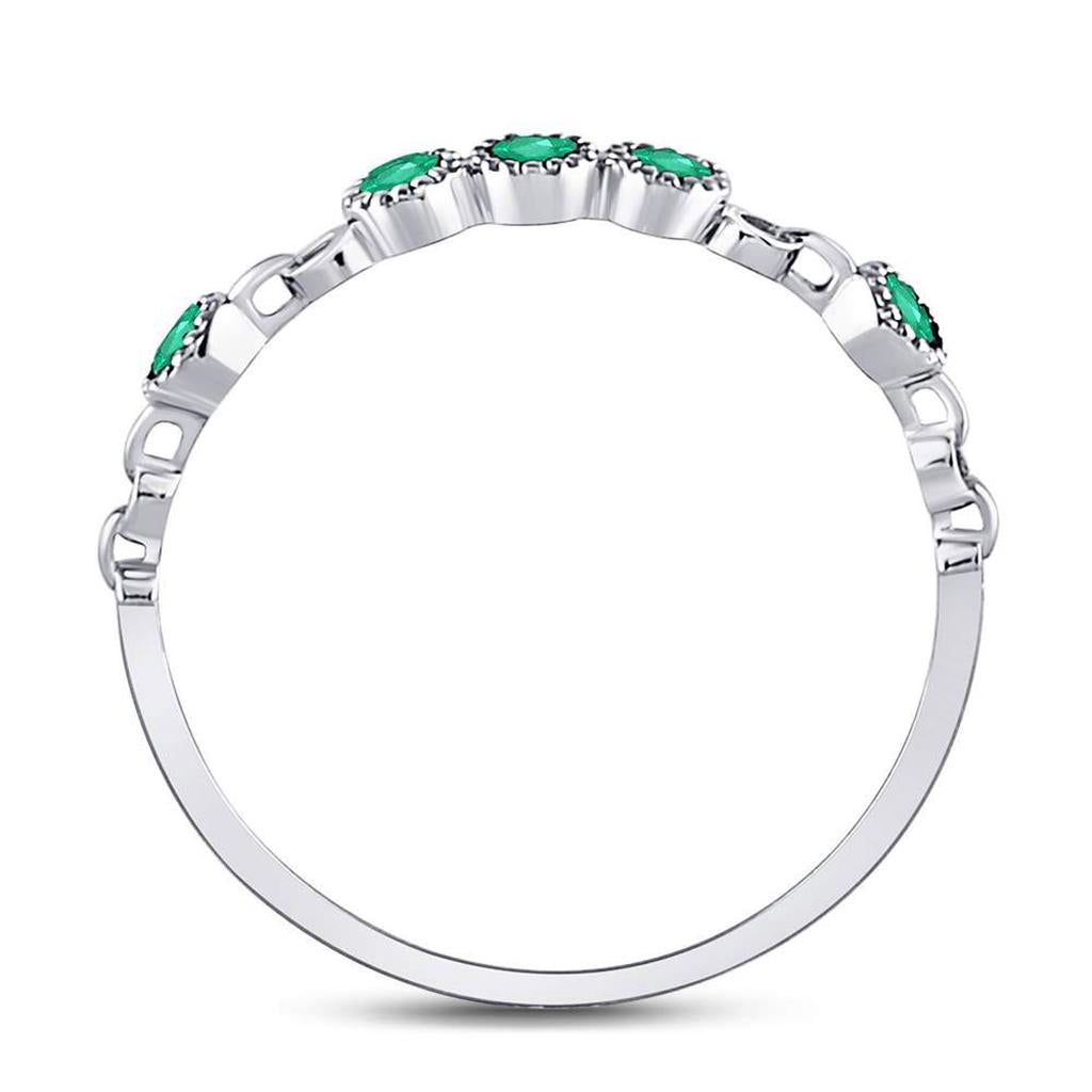 14kt White Gold Round Emerald Dot Stackable Band Ring 1/20 Cttw