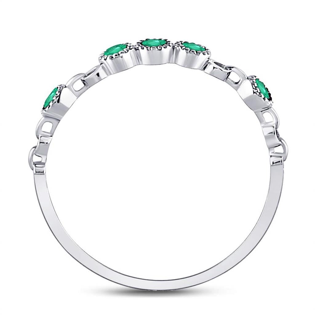 14kt White Gold Round Emerald Dot Stackable Band Ring 1/20 Cttw