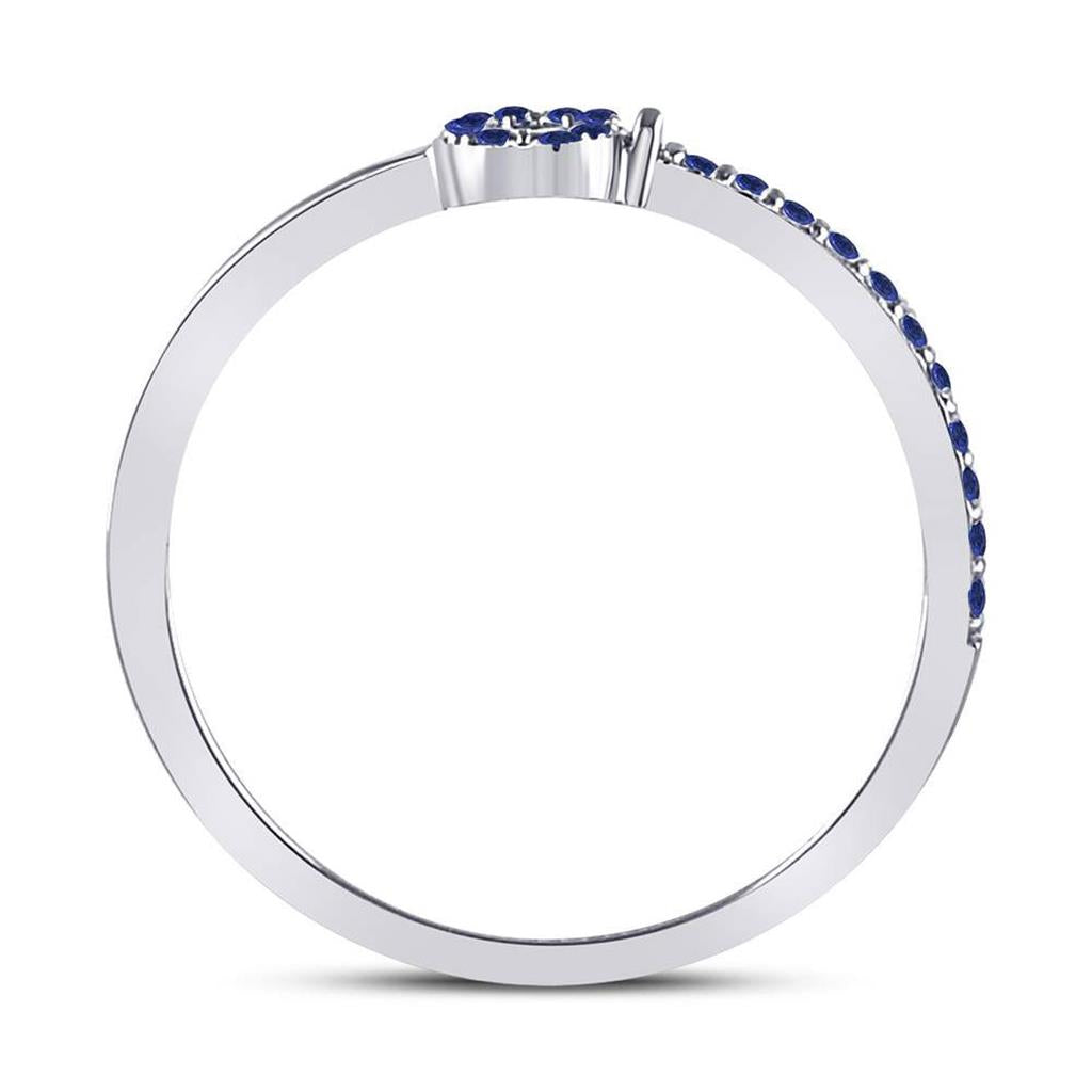 14kt White Gold Round Blue Sapphire Key Stackable Band Ring 1/5 Cttw