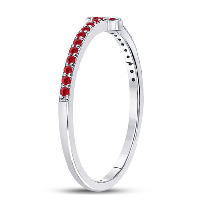14k White Gold Round Ruby Cross Stackable Band Ring 1/6 Cttw