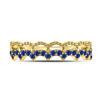 10k Yellow Gold Round Blue Sapphire Scalloped Stackable Band Ring 1/4 Cttw