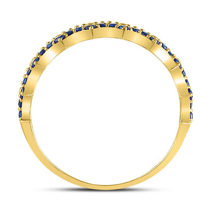 10k Yellow Gold Round Blue Sapphire Scalloped Stackable Band Ring 1/4 Cttw