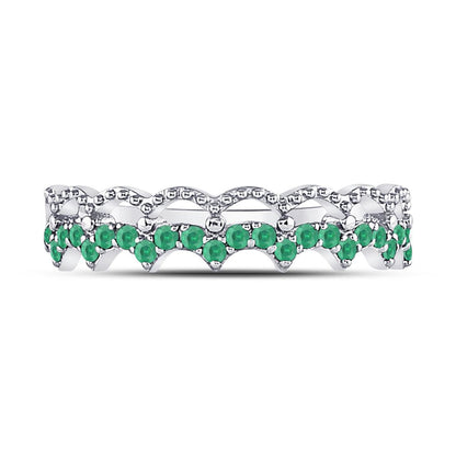 14k White Gold Round Emerald Scalloped Stackable Band Ring 1/4 Cttw