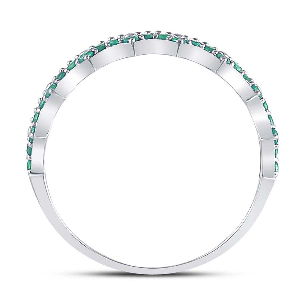 14k White Gold Round Emerald Scalloped Stackable Band Ring 1/4 Cttw