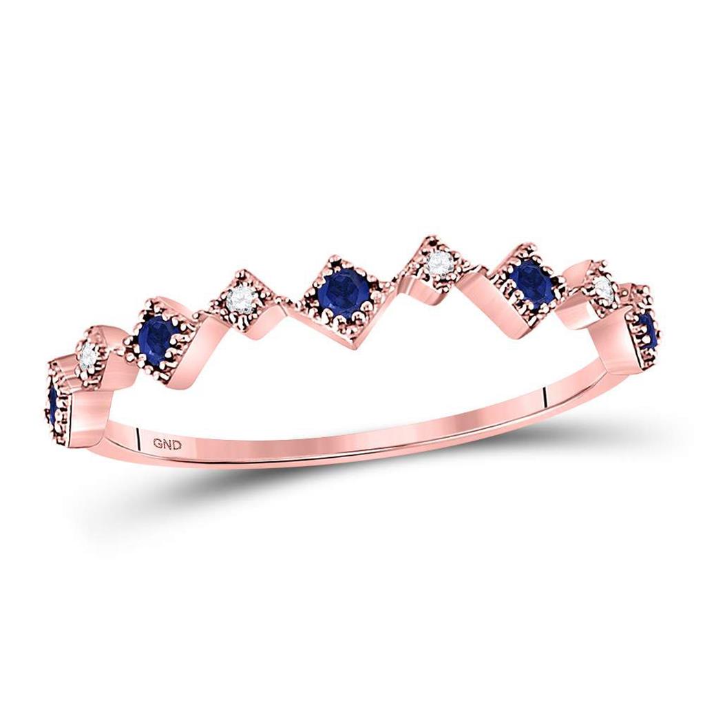 10k Rose Gold Round Blue Sapphire Diamond Stackable Band Ring 1/5 Cttw