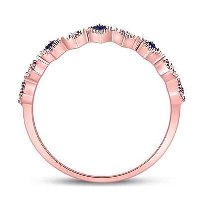 10k Rose Gold Round Blue Sapphire Diamond Stackable Band Ring 1/5 Cttw