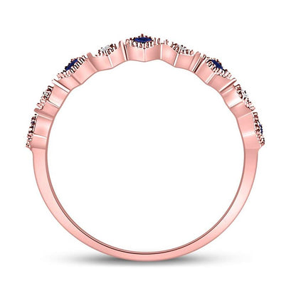 10k Rose Gold Round Blue Sapphire Diamond Stackable Band Ring 1/5 Cttw