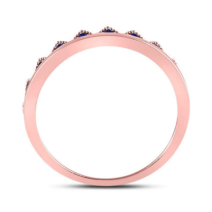 10kt Rose Gold Round Blue Sapphire Chevron Stackable Band Ring 1/10 Cttw