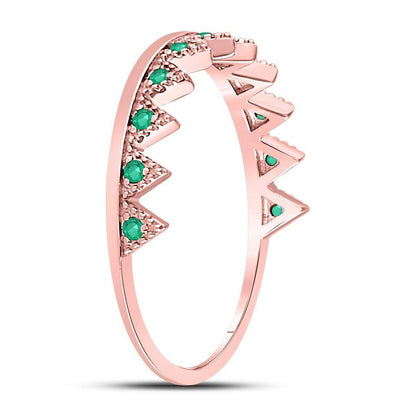 10kt Rose Gold Round Emerald Chevron Stackable Band Ring 1/10 Cttw