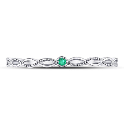 14k White Gold Round Emerald Solitaire Milgrain Stackable Band Ring .01 Cttw