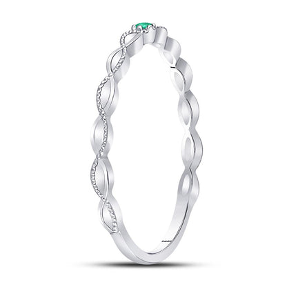 14k White Gold Round Emerald Solitaire Milgrain Stackable Band Ring .01 Cttw