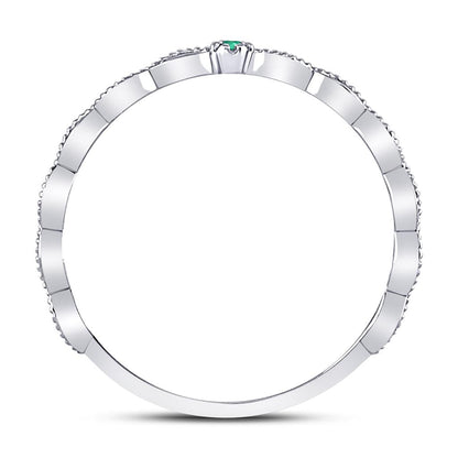 14k White Gold Round Emerald Solitaire Milgrain Stackable Band Ring .01 Cttw