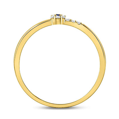 10kt Yellow Gold Round Blue Sapphire Diamond Stackable Band Ring 1/12 Cttw