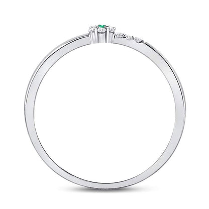 14kt White Gold Round Emerald Diamond Stackable Band Ring 1/20 Cttw