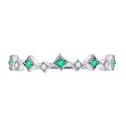14k White Gold Round Emerald Diamond Stackable Band Ring 1/5 Cttw