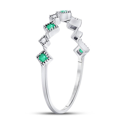 14k White Gold Round Emerald Diamond Stackable Band Ring 1/5 Cttw