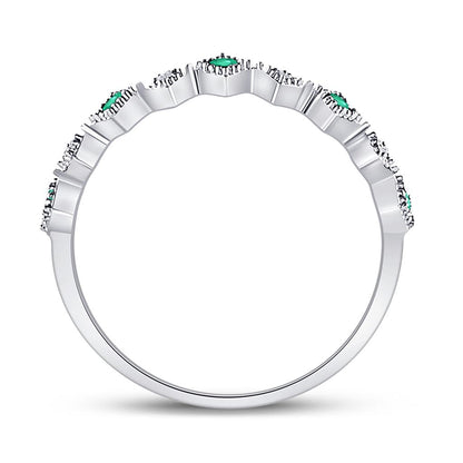 14k White Gold Round Emerald Diamond Stackable Band Ring 1/5 Cttw