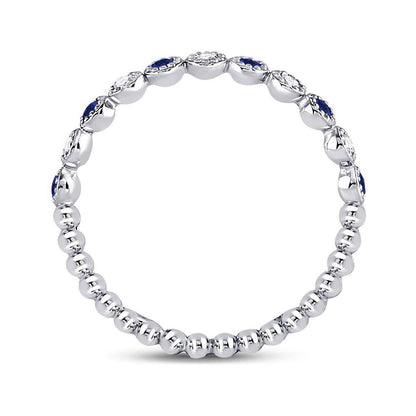 14kt White Gold Round Blue Sapphire Diamond Beaded Dot Stackable Band Ring
