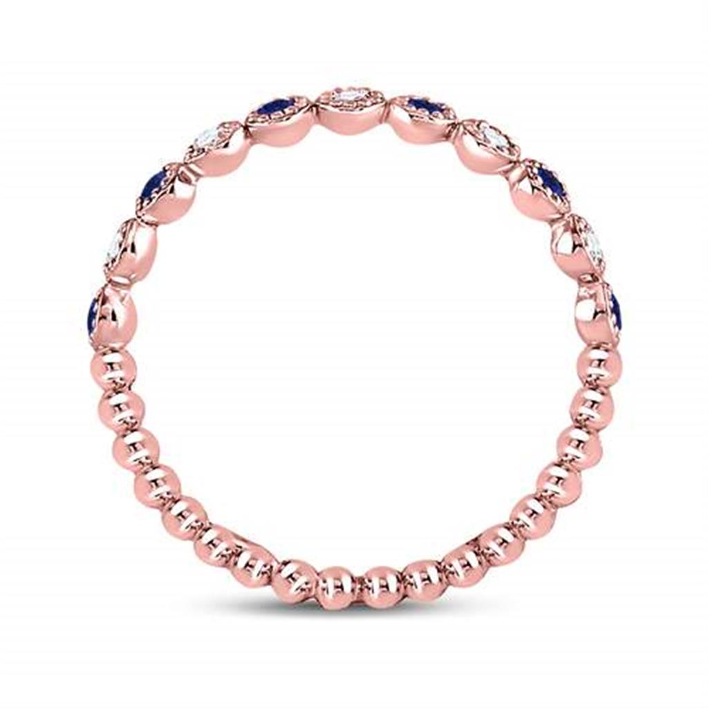 10kt Rose Gold Round Blue Sapphire Diamond Beaded Dot Stackable Band Ring 1/6 Cttw