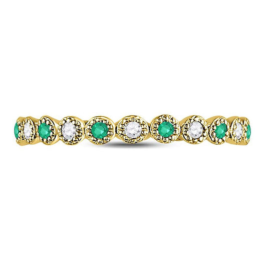 10kt Yellow Gold Round Emerald Diamond Dot Stackable Band Ring 1/6 Cttw