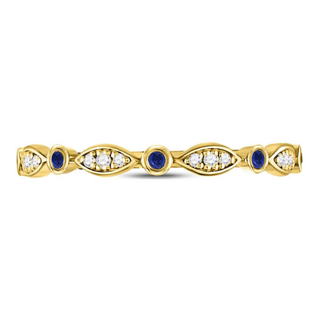 10k Yellow Gold Round Blue Sapphire Diamond Stackable Band Ring 1/10 Cttw