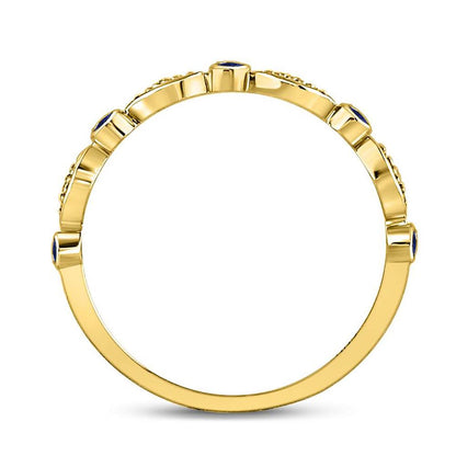 10k Yellow Gold Round Blue Sapphire Diamond Stackable Band Ring 1/10 Cttw