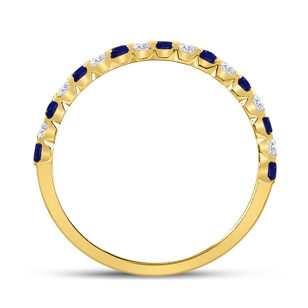 10k Yellow Gold Princess Blue Sapphire Diamond Stackable Band Ring 3/8 Cttw