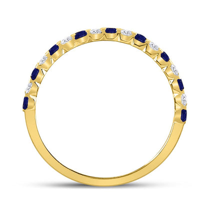 10k Yellow Gold Princess Blue Sapphire Diamond Stackable Band Ring 3/8 Cttw