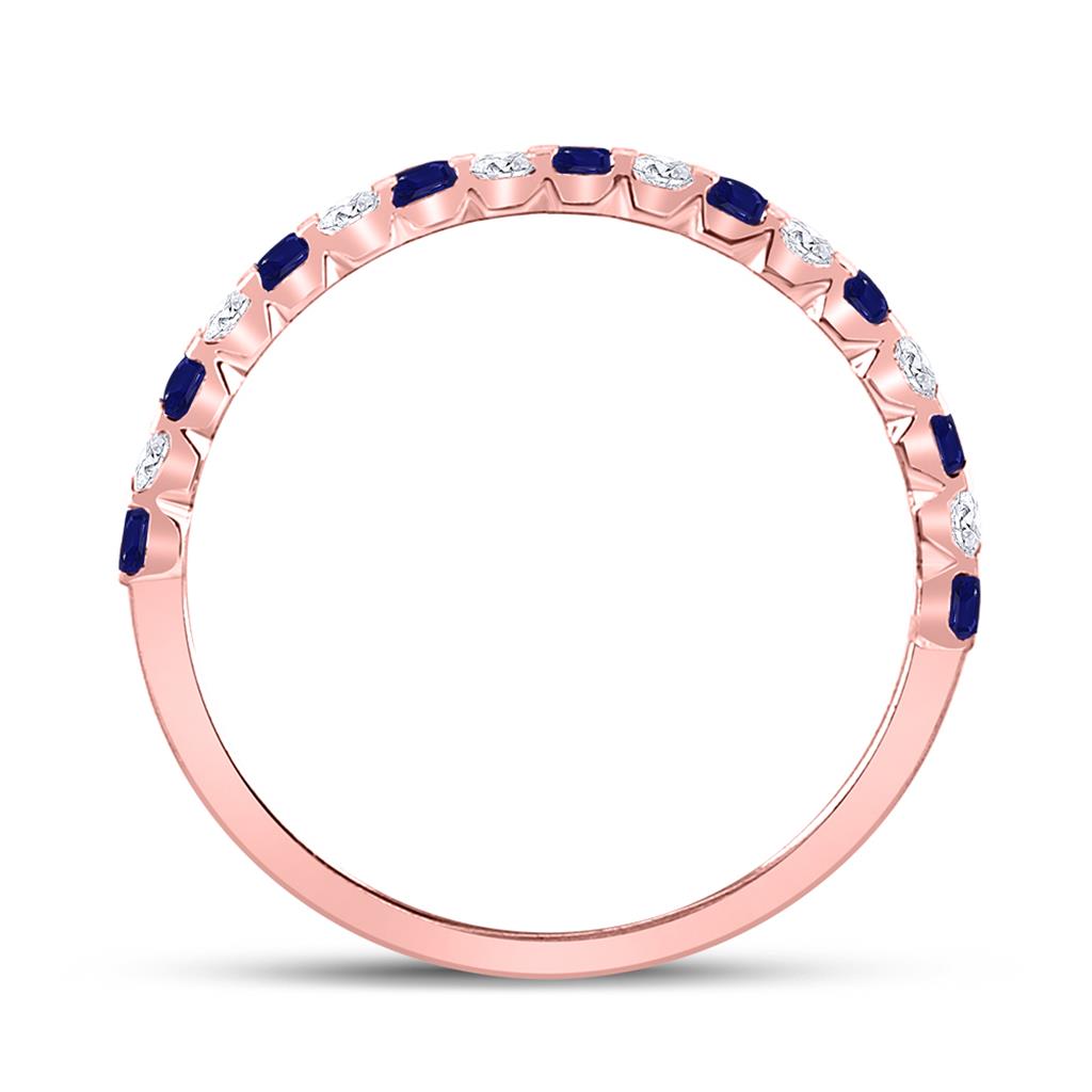 10k Rose Gold Princess Blue Sapphire Diamond Stackable Band Ring 3/8 Cttw