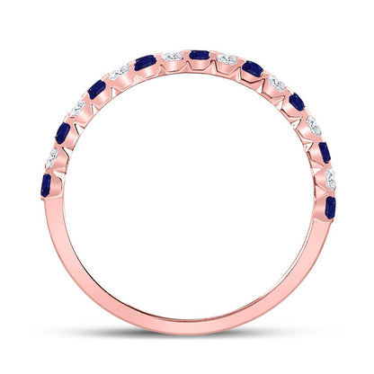 10k Rose Gold Princess Blue Sapphire Diamond Stackable Band Ring 3/8 Cttw