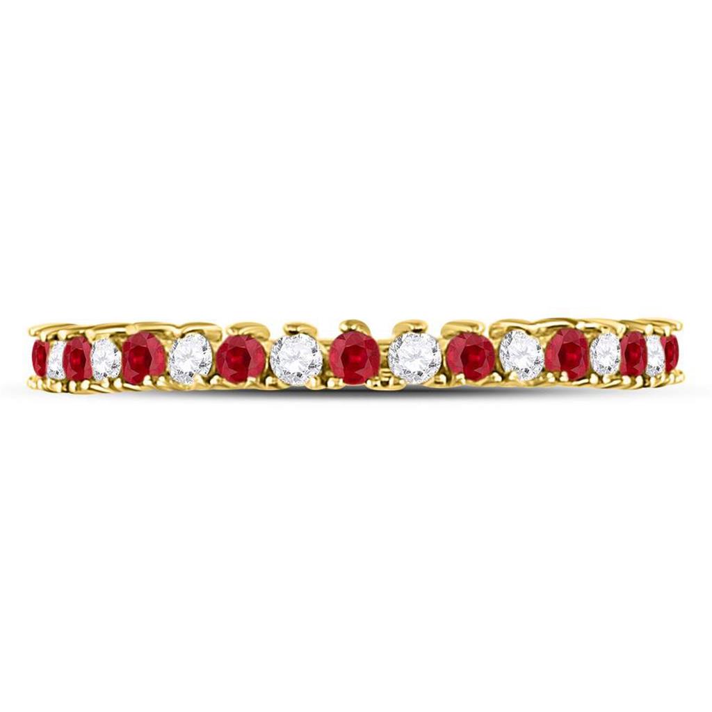10k Yellow Gold Round Ruby Diamond Stackable Band Ring 1/4 Cttw