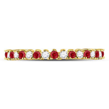 10k Yellow Gold Round Ruby Diamond Stackable Band Ring 1/4 Cttw