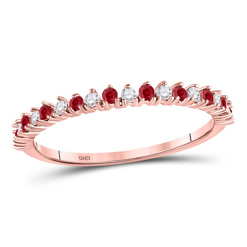10k Rose Gold Round Ruby Diamond Stackable Band Ring 1/4 Cttw