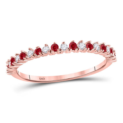 10k Rose Gold Round Ruby Diamond Stackable Band Ring 1/4 Cttw