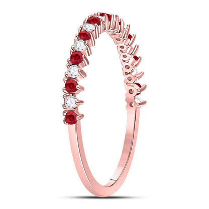 10k Rose Gold Round Ruby Diamond Stackable Band Ring 1/4 Cttw
