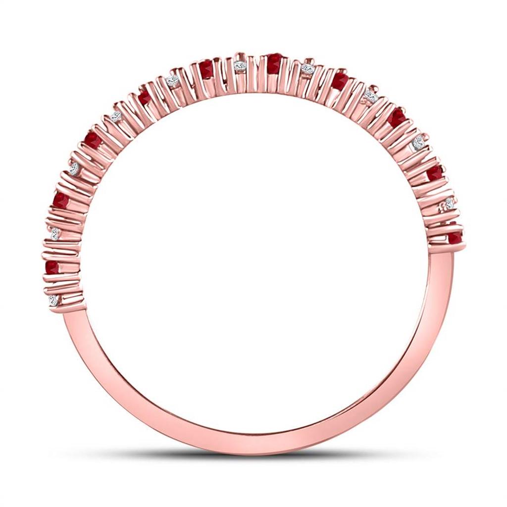 10k Rose Gold Round Ruby Diamond Stackable Band Ring 1/4 Cttw