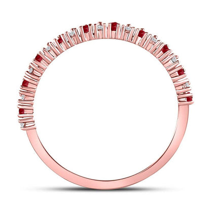 10k Rose Gold Round Ruby Diamond Stackable Band Ring 1/4 Cttw
