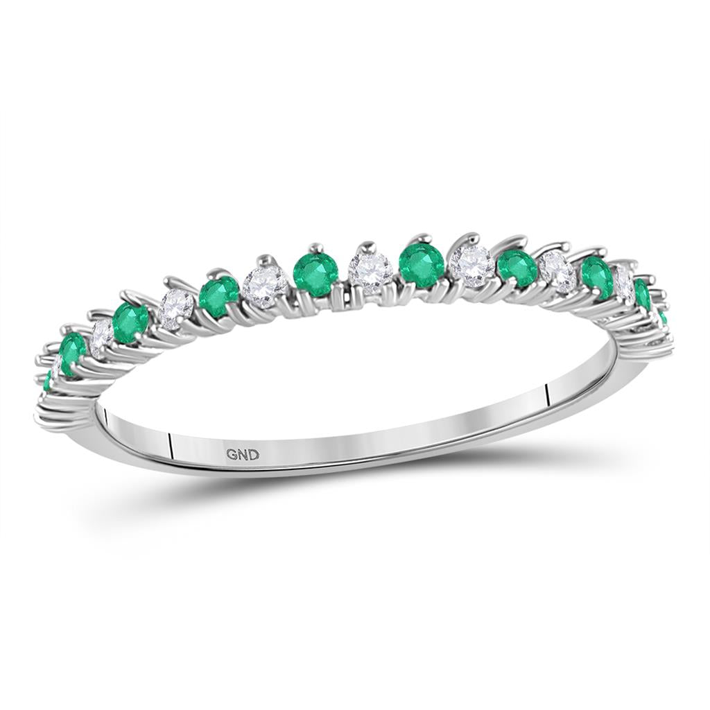14k White Gold Round Emerald Diamond Stackable Band Ring 1/5 Cttw