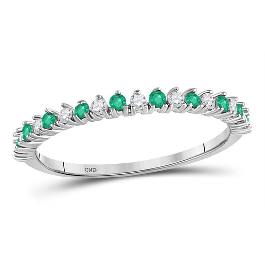 14k White Gold Round Emerald Diamond Stackable Band Ring 1/5 Cttw
