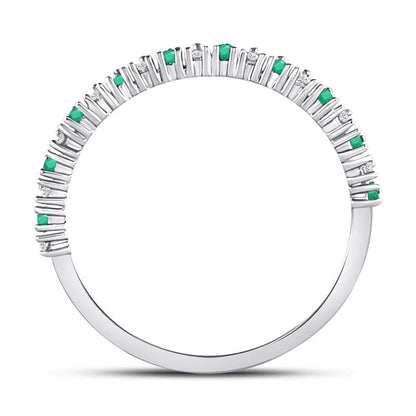 14k White Gold Round Emerald Diamond Stackable Band Ring 1/5 Cttw