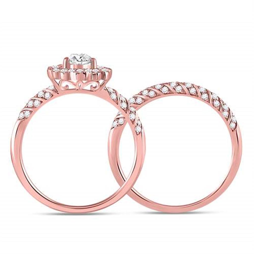 14k Rose Gold Pear Diamond Milgrain Bridal Wedding Ring Set 1-1/3 Cttw (Certified)