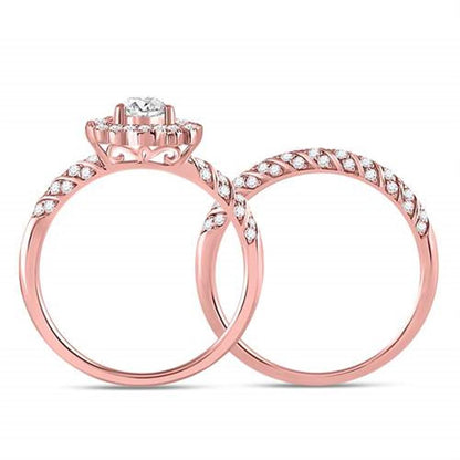 14k Rose Gold Pear Diamond Milgrain Bridal Wedding Ring Set 1-1/3 Cttw (Certified)