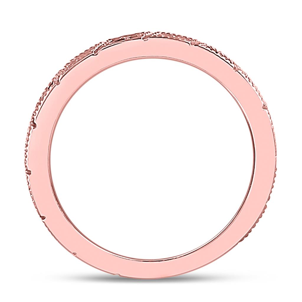 10k Rose Gold Round Blue Sapphire Diamond Milgrain Stackable Band Ring 1/4 Cttw