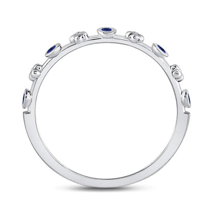 14kt White Gold Round Blue Sapphire Dot Flower Stackable Band Ring 1/12 Cttw