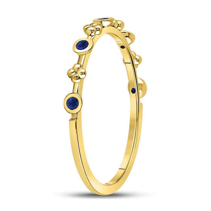 10kt Yellow Gold Round Blue Sapphire Dot Flower Stackable Band Ring 1/12 Cttw